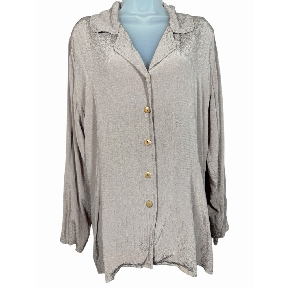 FLAX by Jeanne Engelhart Artsy Lagenlook Textured‎ Rayon Top Taupe Mushroom M